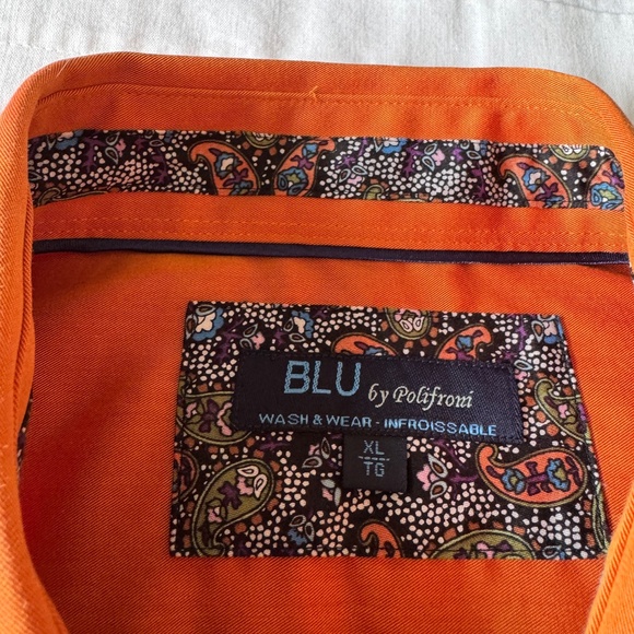 Blu by Polifroni Men's Long Sleeve Casual Dress Shirt Burnt Orange XL Flip Cuffs - Picture 10 of 16